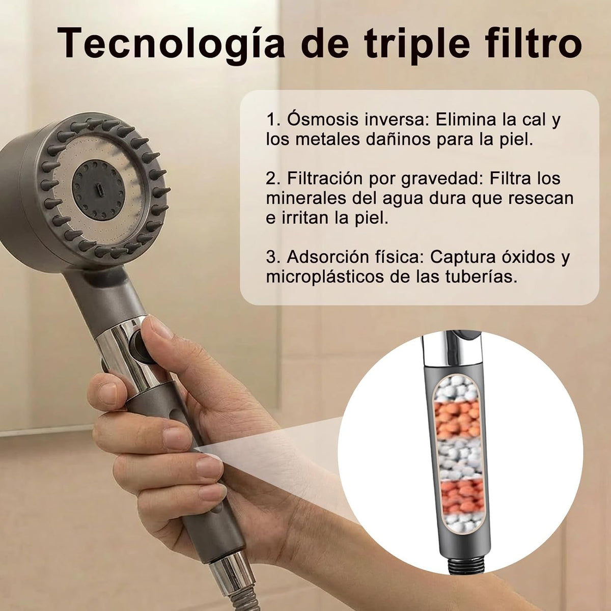 Alcachofa de Ducha Turbo con Filtro – Alta Presión
