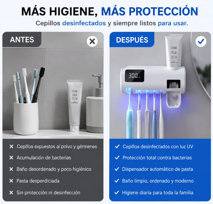 Esterilizador UV de Cepillos 3 en 1 con Dispensador de Pasta