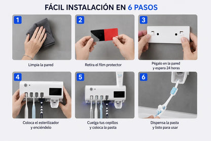 Esterilizador UV de Cepillos 3 en 1 con Dispensador de Pasta