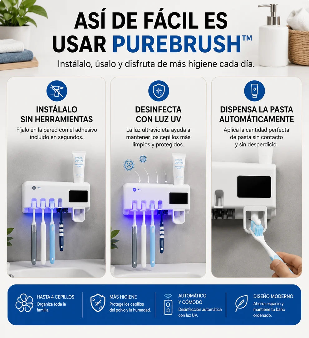 Esterilizador UV de Cepillos 3 en 1 con Dispensador de Pasta